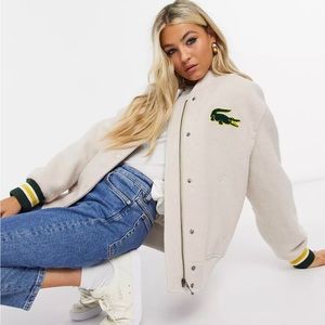 New Lacoste ivory varsity jacket